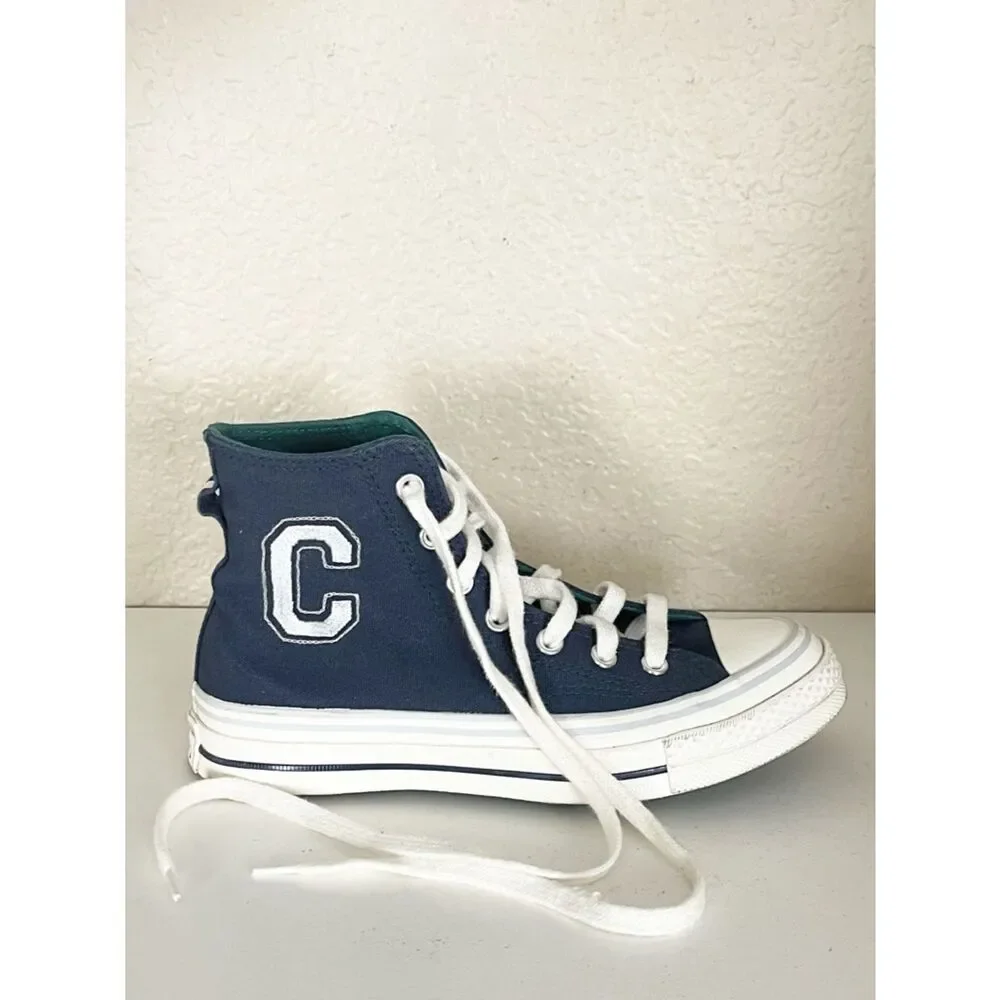 Converse Women's Chuck 70 High top 'Letterman - Obsidian' sneakers in Navy - Picture 4 of 16